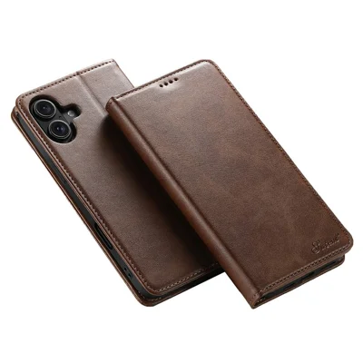 SUTENI For iPhone 17 Case PU Leather Wallet Stand Magnetic Closing Phone Cover - Brown
