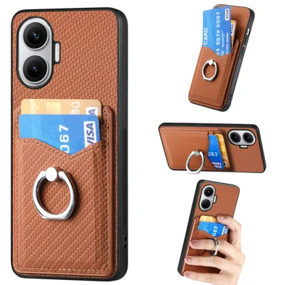 For Xiaomi Redmi Turbo 4 Pro 5G Case Card Slots Ring Holder Kickstand Phone Cover - Brown