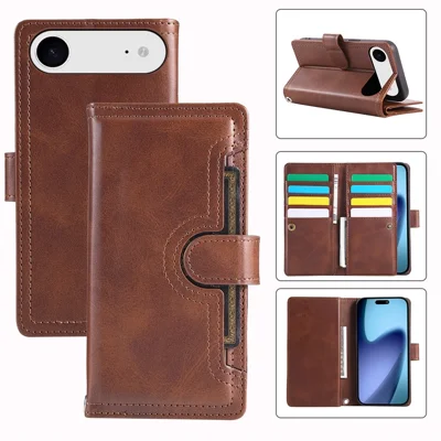 Til iPhone Air Case i split læder med magnetisk wallet og håndledsrem - Kaffe