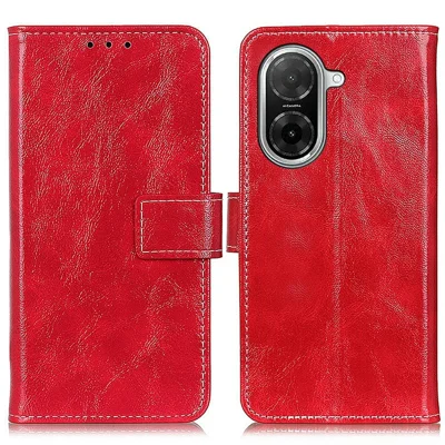 For Xiaomi Redmi A5 4G (171.7mm) / Poco C71 4G Case Wallet Leather Phone Cover Crazy Horse Texture - Red