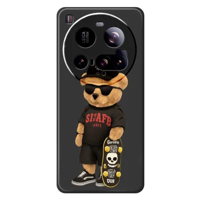 For Xiaomi 15 Ultra Case Cool Bear Pattern Printing Straight Edge TPU Phone Back Cover - Black