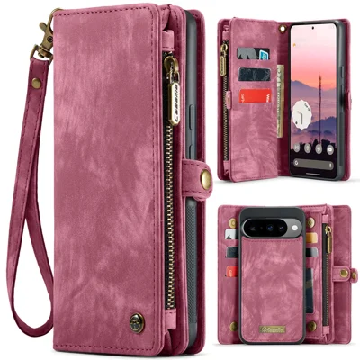 CASEME For Google Pixel 10 Pro / Google Pixel 10 Phone Cases  008 Leather Cover with Detachable Wallet and Strap - Red