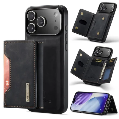 DG.MING M2 Series for iPhone 18 Pro / 17 Pro Case PU + PC + TPU Phone Cover Detachable Wallet - Black