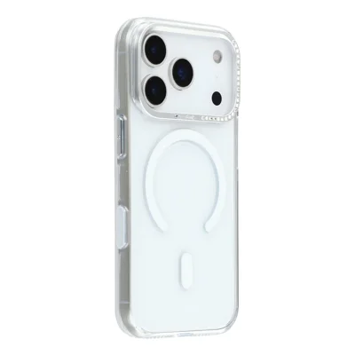 JAUCASE For iPhone 17 Pro Magnetic Case Clear PC Phone Cover with Rhinestone Lens Frame  /  AI Button