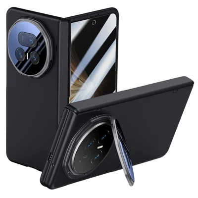 Voor Honor Magic V5 5G hoesje PC harde telefoonhoes met anti-spionagefolie, lensframe met standaard - Zwart