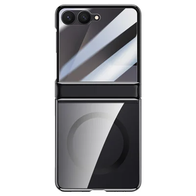 For Samsung Galaxy Z Flip7 5G Magnetic Case Hard PC + Acrylic Phone Cover with HD Rear Small Screen Protector - Black