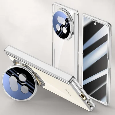Voor Honor Magic V5 5G hoesje PC + Acryl telefoonhoes met anti-spionage schermbeschermer, lens met standaard - Zilver