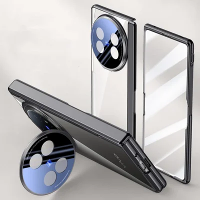 For vivo X Fold5 5G Case PC + Acrylic Phone Cover with HD Tempered Glass Film, Lens Kickstand - Black