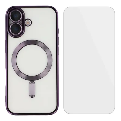 For iPhone 17 Magnetic Case CD Veins Glass Lens Guard TPU Phone Back Cover with Screen Film - Purple
