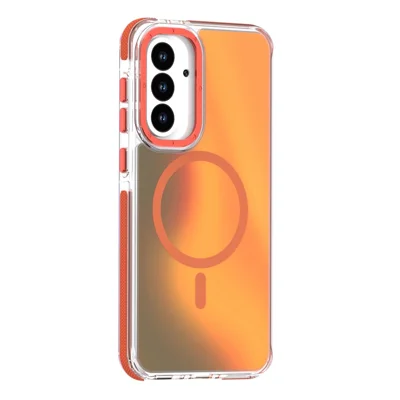 For Samsung Galaxy A55 5G Magnetic Case Cute Fluorescent Design TPU Acrylic Phone Back Cover - Orange