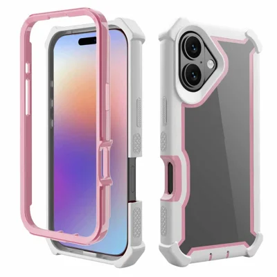 For iPhone 17 Case Clear Detachable 2 in 1 Shockproof TPU + PC Phone Back Cover - Pink