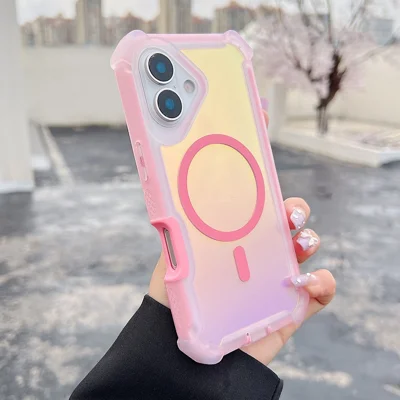 For iPhone 17 Magnetic Case Chameleon Anti Drop TPU + PC Phone Cover - Transparent Pink