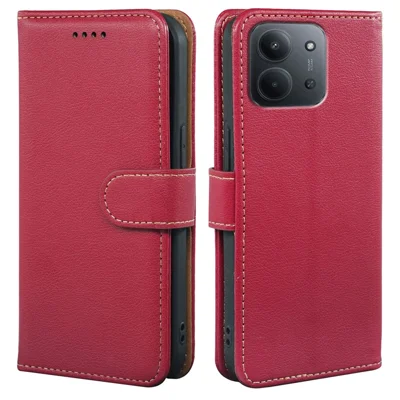 For Xiaomi Redmi 15C 4G (Global) (171mm) / Poco C85 4G (171mm) Case RFID Blocking Wallet Litchi Texture Leather Phone Cover Magnetic Clasp - Red