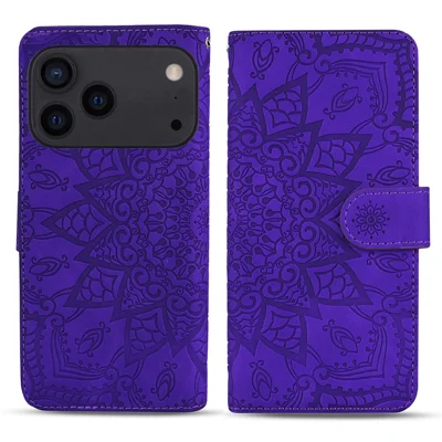 For iPhone 17 Pro Max Case Blomstremønster i PU-læder Wallet Flip Cover med Håndledsrem - Lilla
