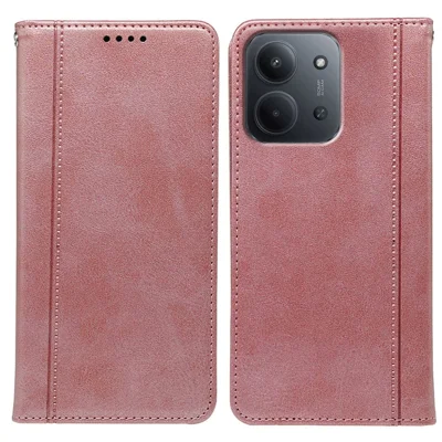 For Xiaomi Redmi 15C 5G (EU) (173mm) / 15C 4G (EU) (173mm) Case Hidden Magnetic Closure Calf Texture Leather Phone Cover - Rose Gold