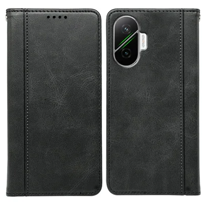 For Xiaomi Redmi Turbo 4 Pro 5G / Poco F7 5G Case Hidden Magnetic Closure Calf Texture Leather Phone Cover - Black
