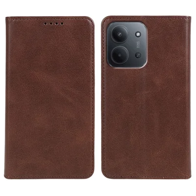 For Xiaomi Redmi 15C 4G (EU) (173mm) / 15C 5G (EU) (173mm) / Poco C85 4G (173mm) Case Strong Magnetic PU Leather Phone Cover Calf Texture - Brown