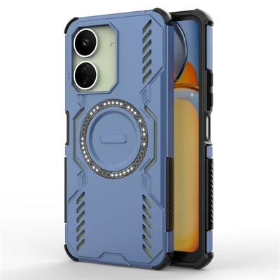 For Xiaomi Redmi 13C 4G Magnetic Case Butterfly Armor Hollow Heat Dissipation PC + TPU Phone Cover - Blue