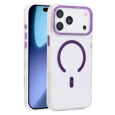 For iPhone 17 Pro Case Compatible with MagSafe PC + TPU Clear Phone Cover with Diamond Texture Lens Frame - Orange - Purple