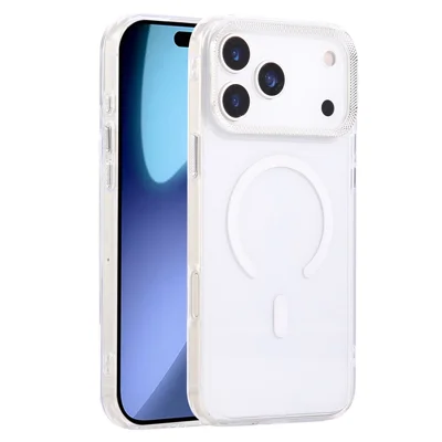 For iPhone 17 Pro Max Case Kompatibel med MagSafe PC + TPU Gennemsigtig Telefonbeskyttelse med Diamantstruktur på Linseskytten - Hvid