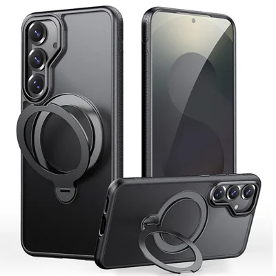 For Samsung Galaxy S25 Case Magnetic Case Drop Proof TPU PC Kickstand Phone Cover - Black