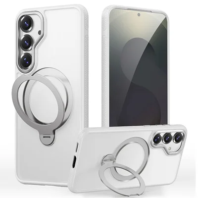 For Samsung Galaxy S25+ Magnetic Case Drop Proof TPU PC Kickstand Phone Cover - White