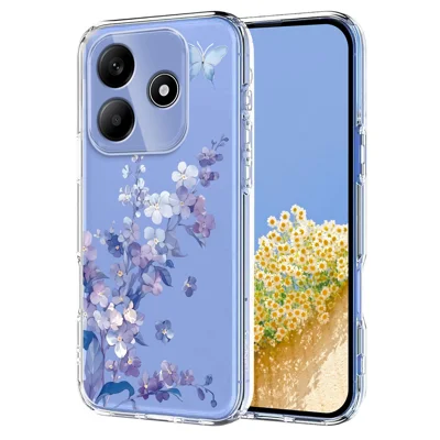 For Xiaomi Redmi Note 14 4G (164.84mm) Case Butterfly Floral Pattern Printing TPU Phone Back Cover - Violets