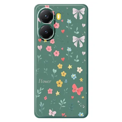 For Xiaomi Redmi Turbo 4 5G  /  Poco X7 Pro 5G Case Floral Bow Pattern Printing Straight Edge TPU Phone Back Cover - Green