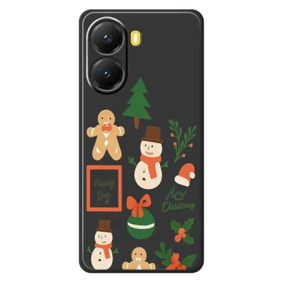 For Xiaomi Redmi Turbo 4 5G  /  Poco X7 Pro 5G Case Christmas Snowman Pattern Printing Straight Edge TPU Phone Back Cover - Black
