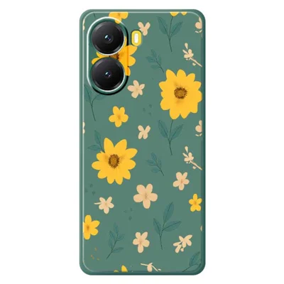 For Xiaomi Redmi Turbo 4 5G  /  Poco X7 Pro 5G Case Yellow Floral and Leaves Pattern Printing Straight Edge TPU Phone Back Cover - Green