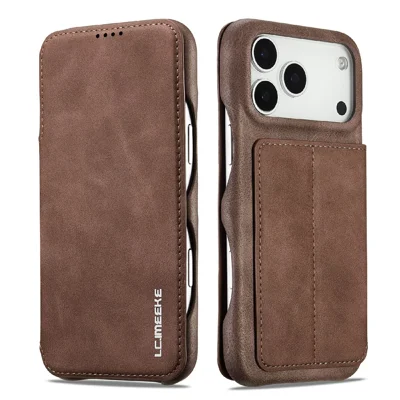 LC.IMEEKE voor iPhone 17 Pro Max hoesje met kaarthouder en standaard in lederen uitvoering - Koffie