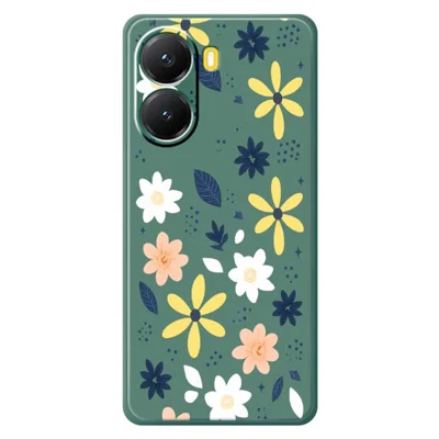 For Xiaomi Redmi Turbo 4 5G  /  Poco X7 Pro 5G Case Colorful Floral Blue Leaves Pattern Printing Straight Edge TPU Phone Back Cover - Green