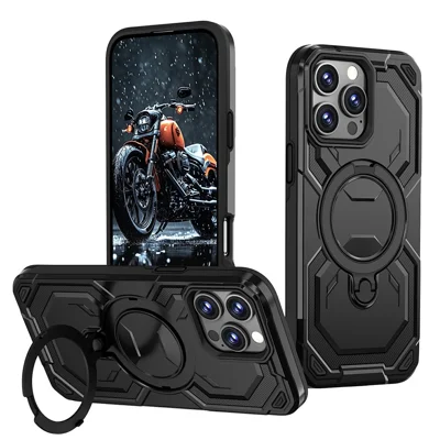 Bulk Purchasing For iPhone 12 Pro / 12 Case Rotating Kickstand TPU + PC Anti-drop Phone Cover - Black