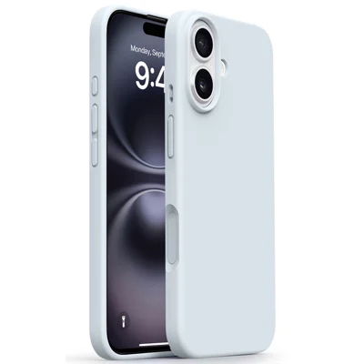 For iPhone 16 Case Soft Microfiber Lining Liquid Silicone + PC Phone Cover - Glacier Blue