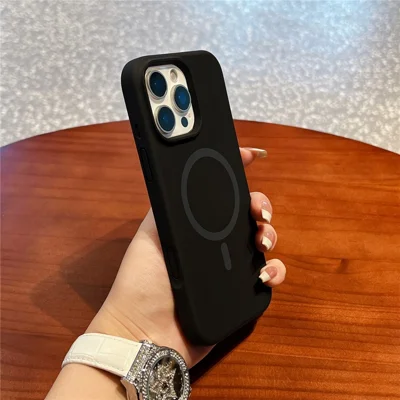 Voor iPhone 16 Pro-hoesje compatibel met MagSafe Vloeibaar siliconen + PC krasbestendige telefoonhoes - Zwart