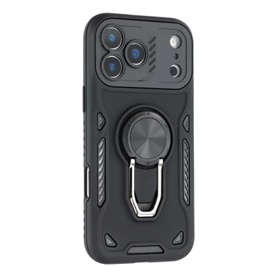 For iPhone 17 Pro Max Case with Kickstand Shockproof TPU + PC Phone Back Cover - Black