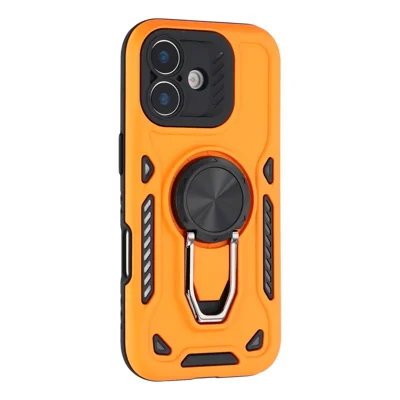 For iPhone 17 Case with Kickstand Shockproof TPU + PC Phone Back Cover - Orange