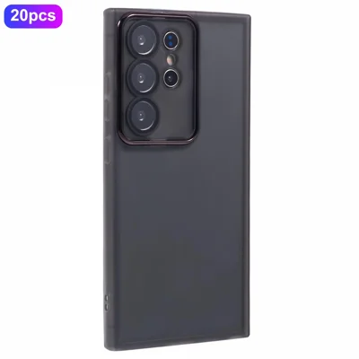 Bulk Purchasing 20Pcs For Samsung Galaxy S23 Ultra Case Electroplated Camera Frame TPU Phone Cover Precise Cutouts - Transparent Black