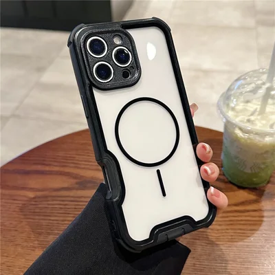 For iPhone 16 Pro Magnetic Case Detachable 4 in 1 TPU PC Acrylic Shockproof Phone Back Cover - Black