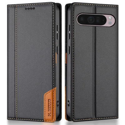 N.BEKUS P3 telebeskyttelse til Google Pixel 10 Pro / 10 / 9 Pro / 9 RFID-blokerende wallet ståplader PU-læder flipdæksel - Sort