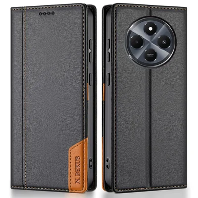 N.BEKUS P3 voor Xiaomi Redmi 14R 5G / 14C 4G hoesje RFID-blokkering portemonnee stand PU leer flip telefoonhoes - Zwart