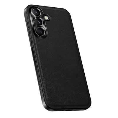 For Samsung Galaxy A15 4G / 5G Case PU + TPU + PC Phone Back Cover with Metal Lens Frame - Black