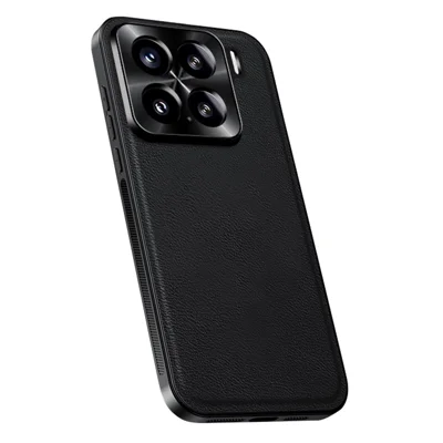Voor Xiaomi 15 Hoesje PU + TPU + PC Telefoonhoes met Metalen Lensframe - Zwart