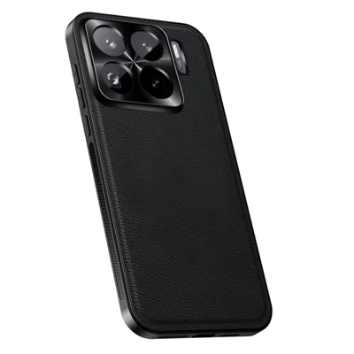 Obudowa na Xiaomi 15S Pro, tylna pokrywa z PU + TPU + PC z metalową ramką obiektywu - Czarny