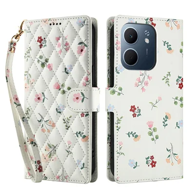Wallet Case for Oppo A5x 5G / A3x 5G (India) / A3x 4G / A3 4G / A3 5G / A60 5G / A40 4G / A40M 4G Rhombic Floral Leather Phone Cover with Strap - A1