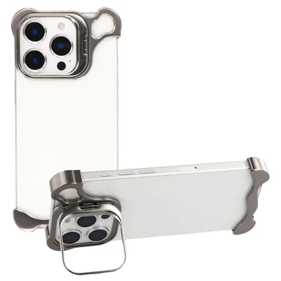For iPhone 16 Pro Bumper Case Lens Kickstand Heat Dissipating Metal Corner Phone Cover - Titanium