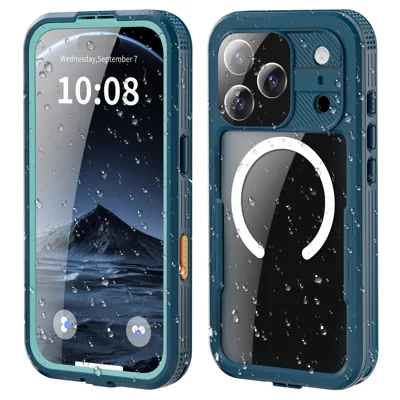 SHELLBOX For iPhone 17 Pro IP68 Waterproof Case Compatible with MagSafe Clear Phone Cover - Blue