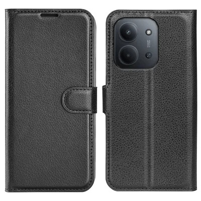 For Xiaomi Redmi 15C 5G (EU) (173mm) / 15C 4G (EU) (173mm) Case Litchi Texture Shockproof Leather Wallet Phone Cover - Black