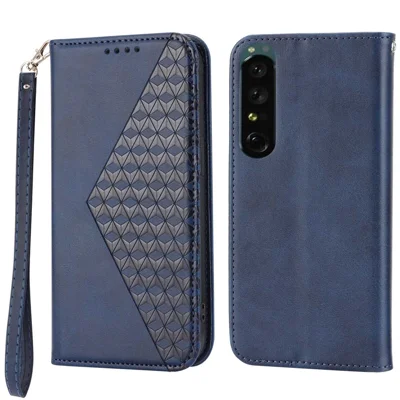 Pour Sony Xperia 1 IV 5G Impriret Rhobus Motement Texture Texture PU Charge de Courture de Court - Bleu