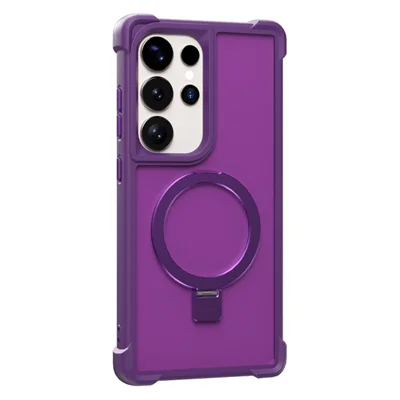 For Samsung Galaxy S24 Ultra Magnetic Case Anti Drop TPU + PC Kickstand Phone Back Cover - Dark Purple